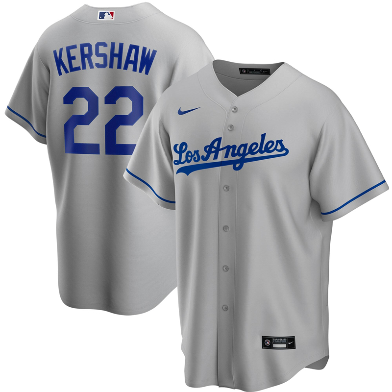 2020 MLB Men Los Angeles Dodgers Clayton Kershaw Nike Gray Road 2020 Replica Player Jersey 1